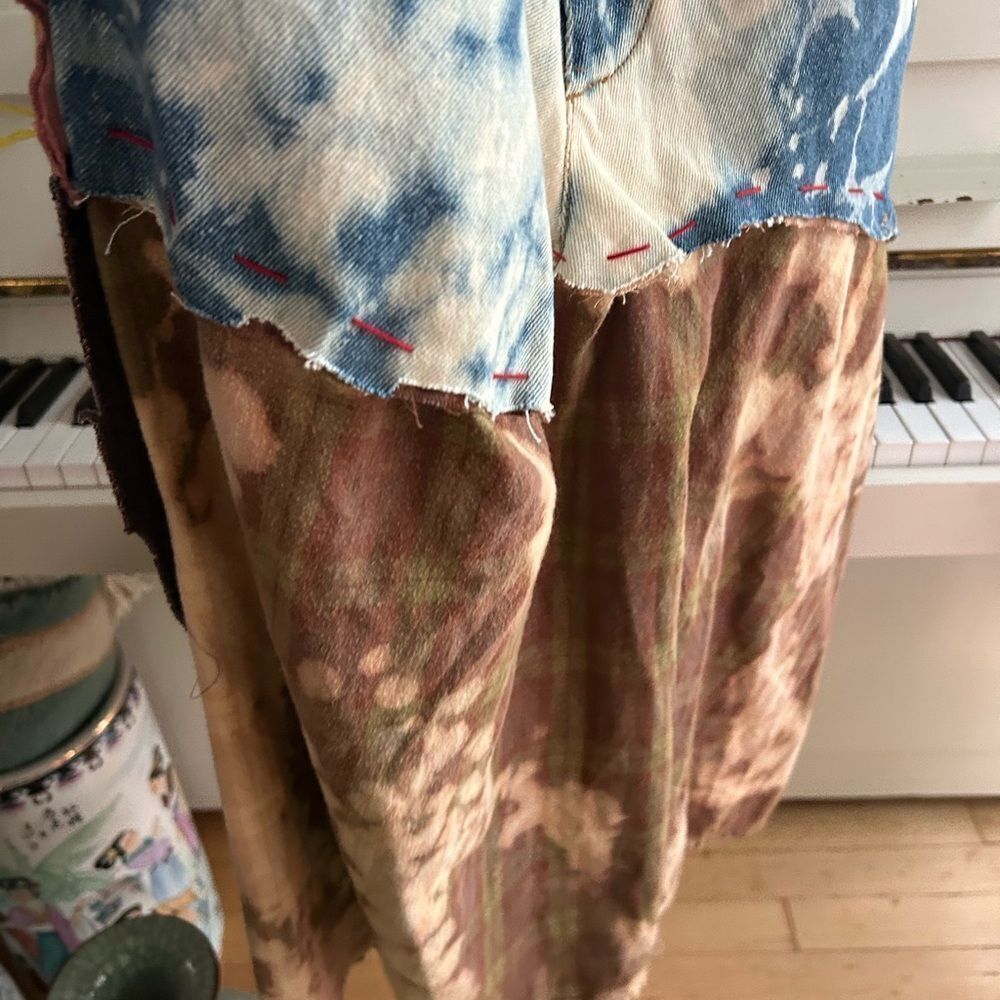 Upcycled Asymmetrical Tie-Dye Dress Denim Patchwork One Size Zebra - Picture 11 of 15